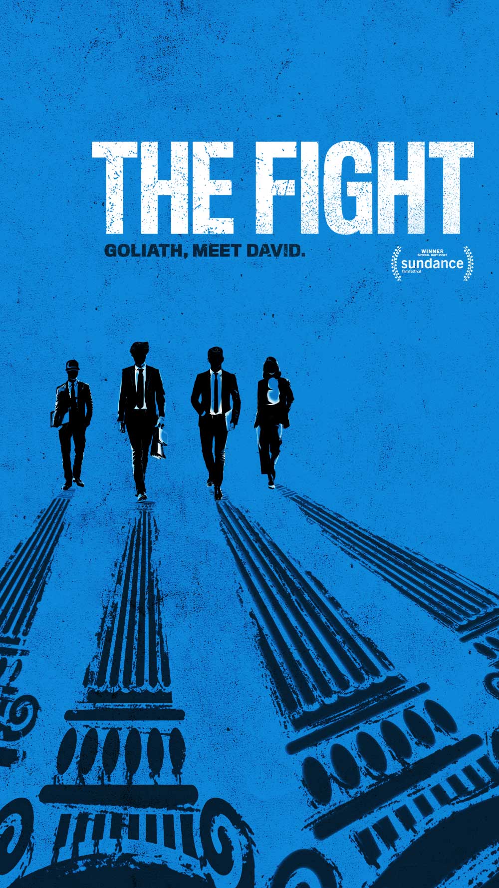 Poster for "The Fight," drawing depicting four ACLU lawyers alongside film title.