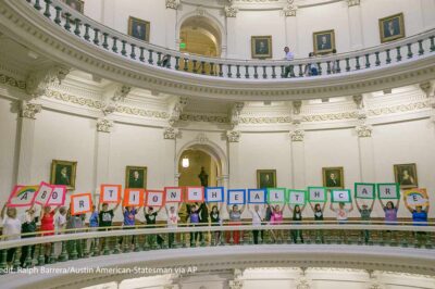 Representatives of the Trust, Respect, Access Coalition, holding multicolored signs spelling out ABORTION=HEALTHCARE, gathered in the Texas Capitol Rotunda Thursday afternoon July 27, 2017 to voice their opposition to abortion legislation being considered by the Texas House, Thursday, July 27, 2017 in Austin, Texas.