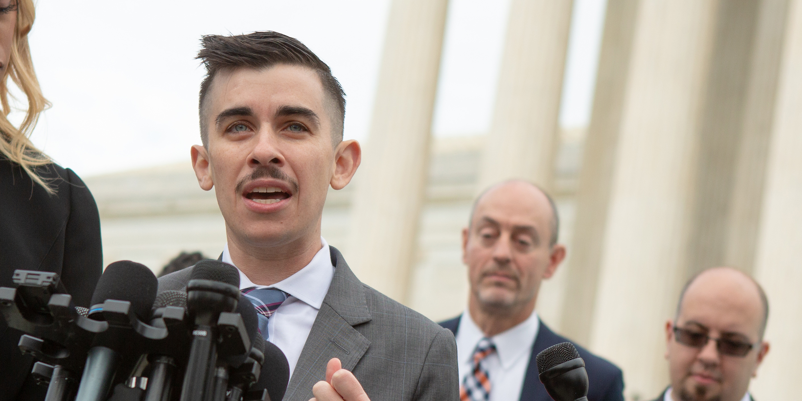 ϰſ lawyer Chase Strangio speaking outside the Supreme Court.