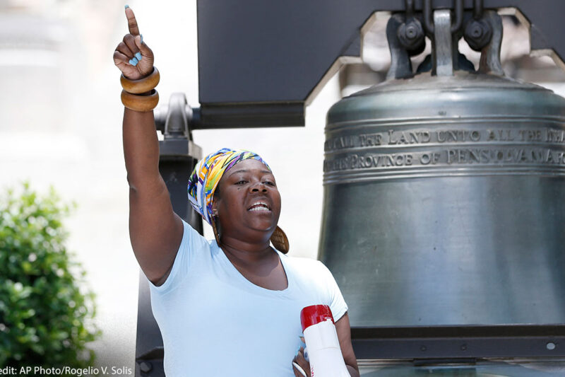 Valencia Robinson with Mississippi In Action, a reproductive justice organization, addresses abortion rights advocates.