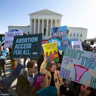 Abortion rights demonstrators along with Anti-abortion demonstrators rally outside of the U.S. Supreme Court in Washington, Wednesday, March 4, 2020.
