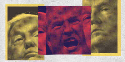 Montage of Donald Trump's face.
