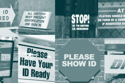 A collage of signs that read "Please Show Your ID" and "Please have your ID ready"