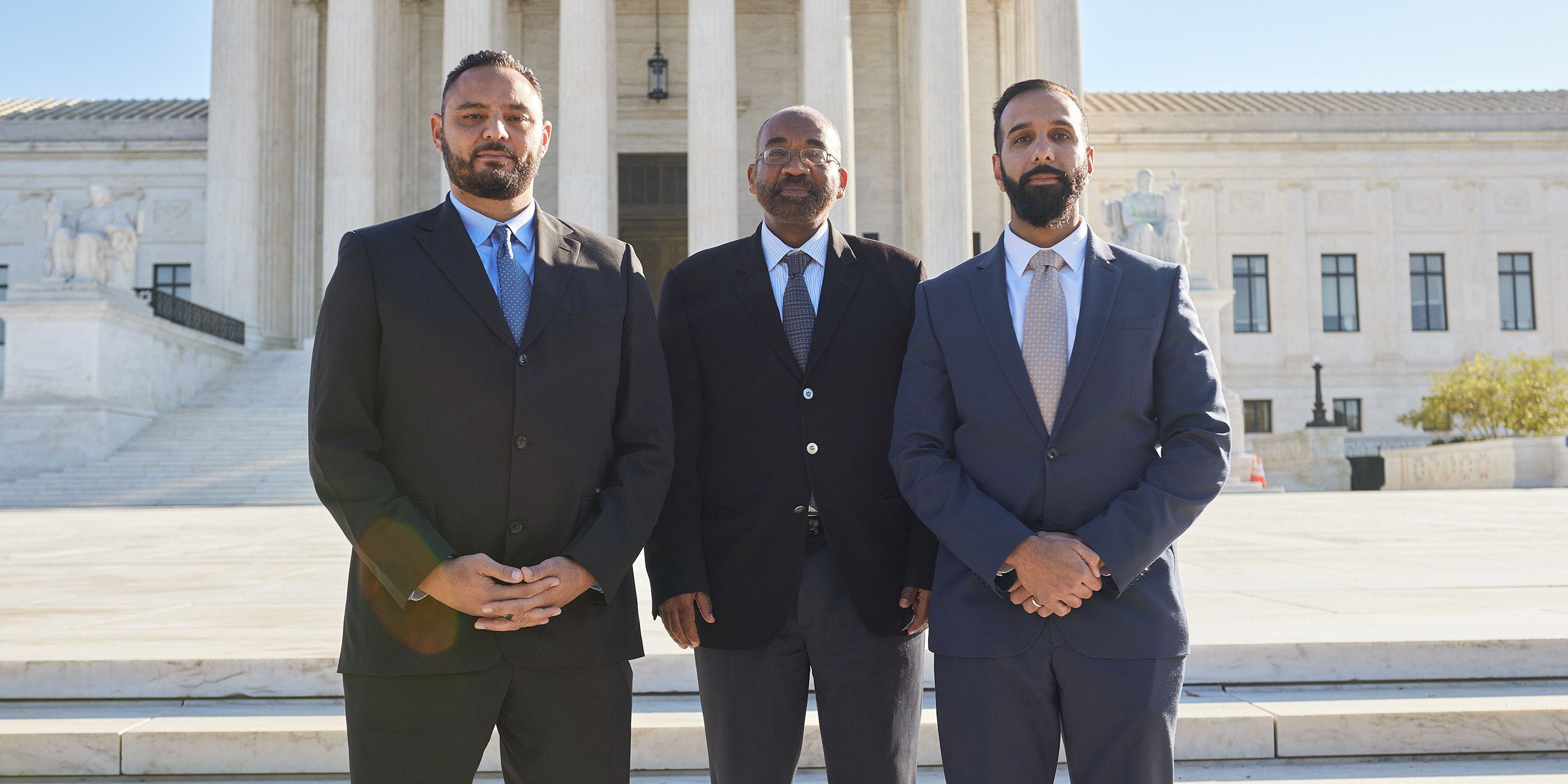 Yasser Abdelrahim, Sh. Yassir Fazaga, and Ali Uddin Malik in front of the Supreme Court.