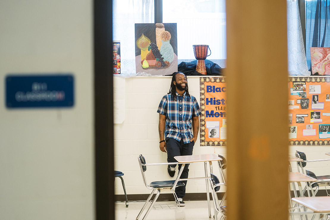 Millwood High School teacher Anthony Crawford in a classroom.