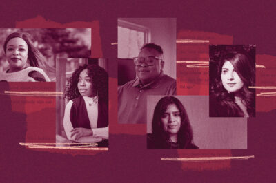 A collage of portraits of the five storytellers: Angel Kai, Veronika Granado, Cazembe Jackson, Briana McLennon, and Maleeha Aziz