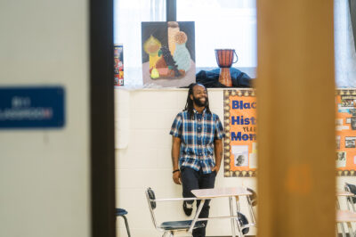 Millwood High School teacher Anthony Crawford in a classroom.