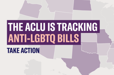 purple map with text that reads "the aclu is tracking anti-lgbtq bills"