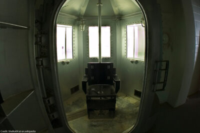 A photo of a prison gas chamber.