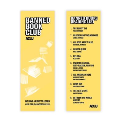 And Images of the ACLU's Banned Book Club bookmark.