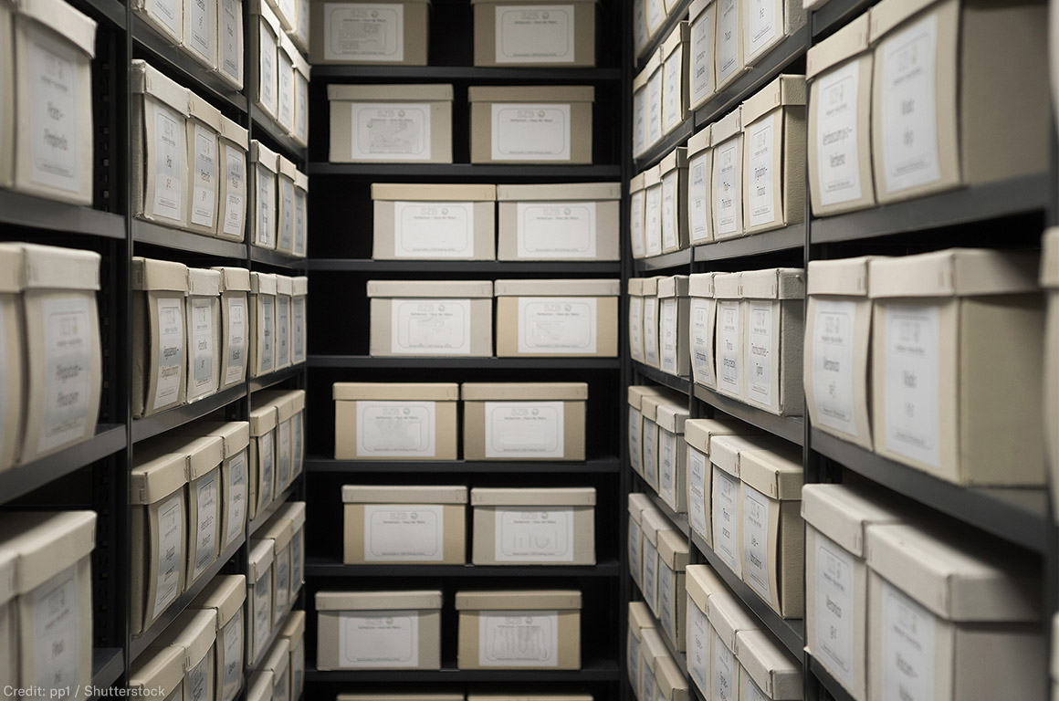 File boxes on shelves