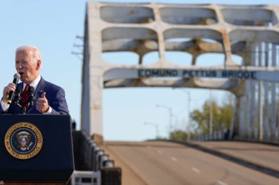 President Joe Biden speaks near the Edmund Pettus Bridge in Selma, Ala., Sunday, March 5, 2023, to commemorate the 58th anniversary of Bloody Sunday.