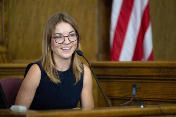 Claire Vlases, a youth plaintiff in the landmark constitutional climate case Held v. Montana, testifies in court.