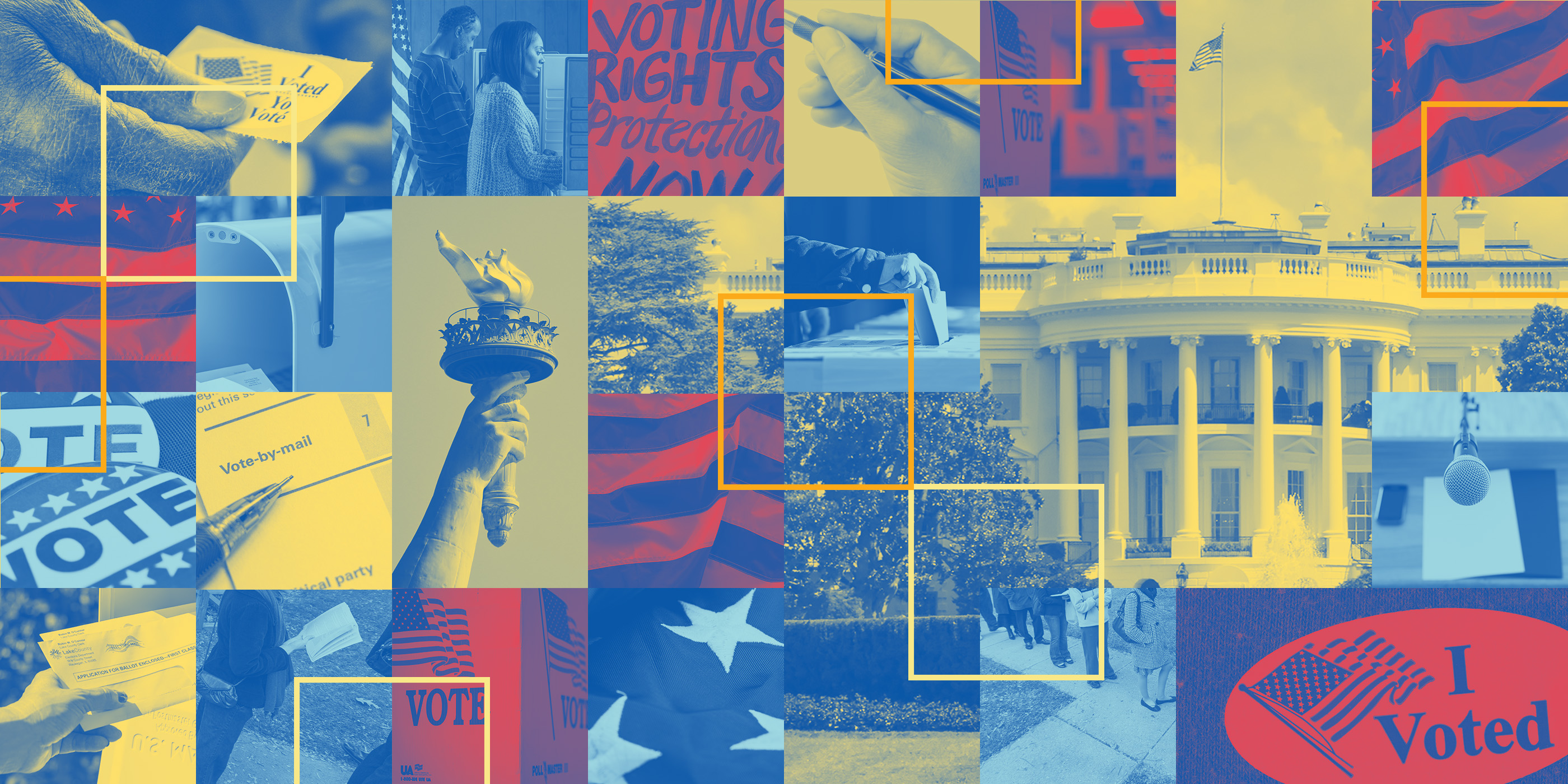 A collage graphic of voting-related images.