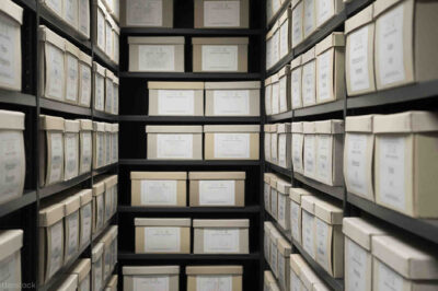 A storage room filled with data boxes from top to bottom