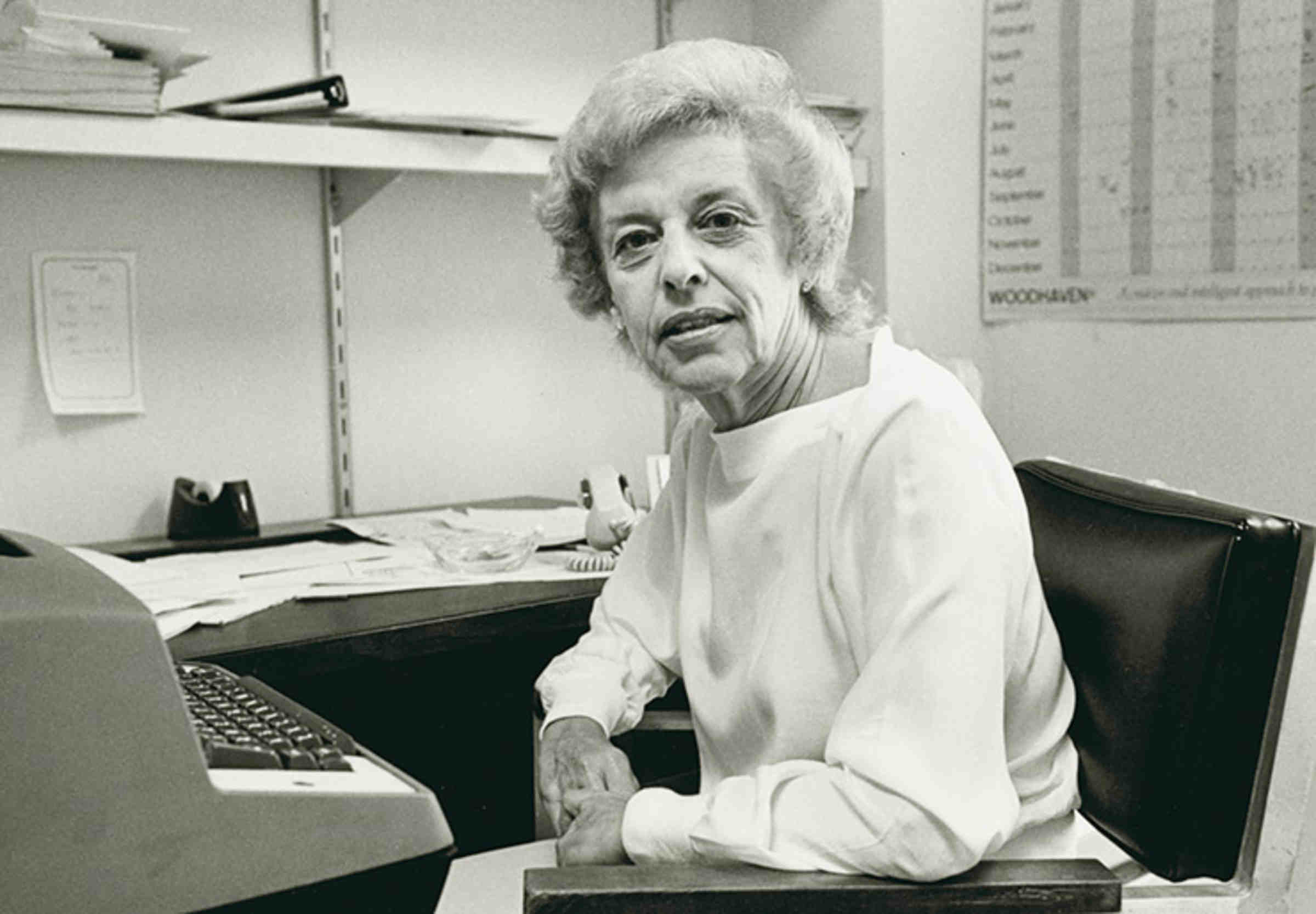 ϰſ Associate Director Florence Isbell sitting at her desk, 1984 (Credit: ϰſ Archives, Lawrence Frank)