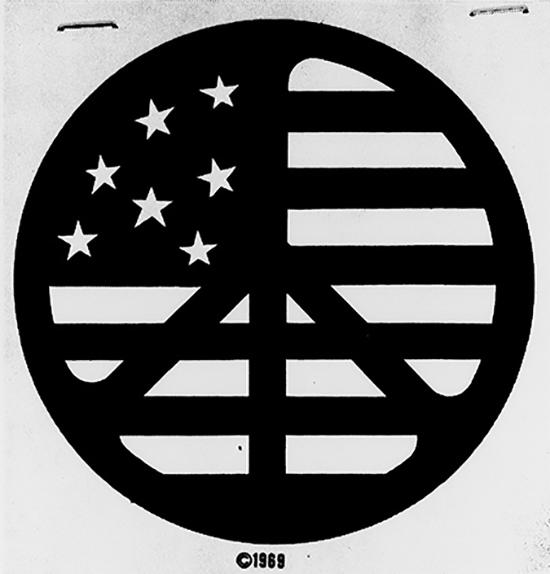 Graphic of the US flag pictured within a peace sign