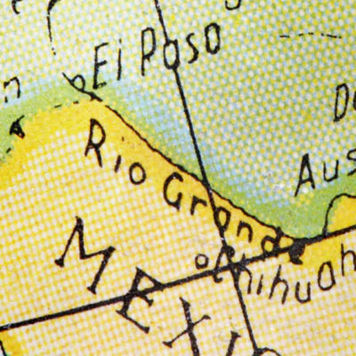 A focused map of the United States border with Mexico