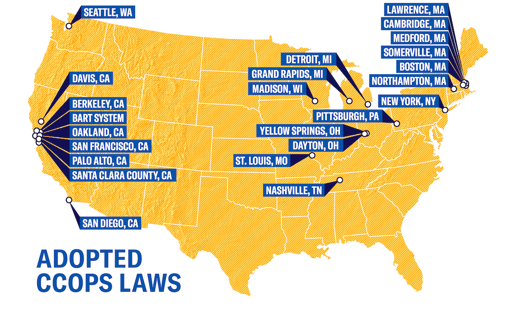 An image of a map displaying adopted CCOPS laws.