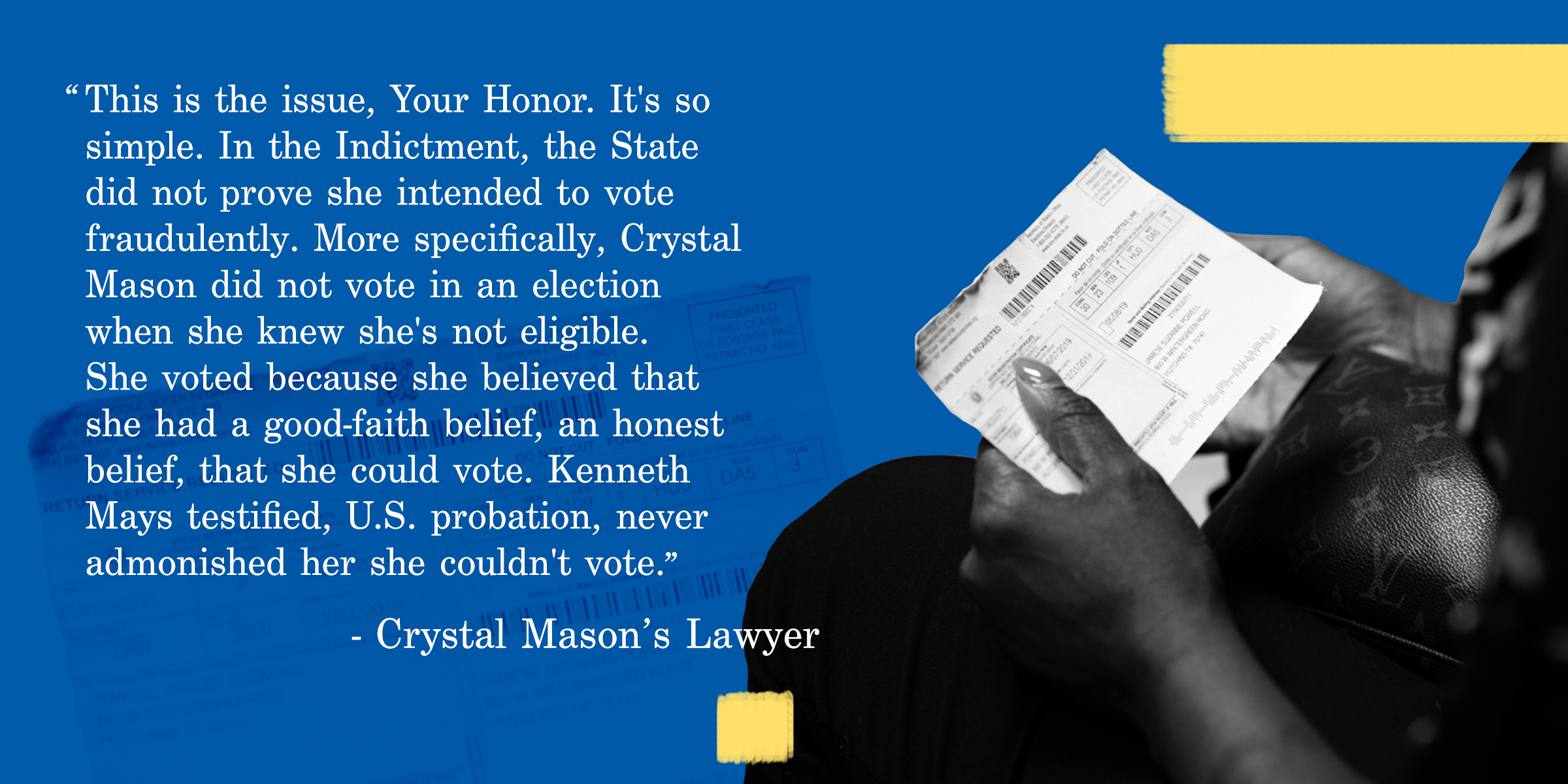 Crystal Mason's lawyer pleads her case.