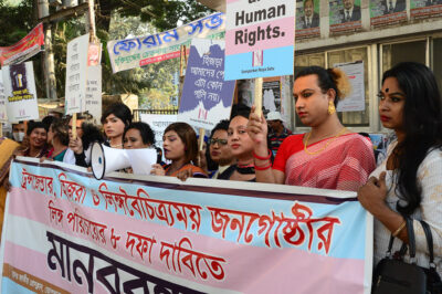 Transgender, hijra, gender diverse population form human chain to demand 8 points of gender identity in front of National Press Club in Dhaka, Bangladesh, on December 5, 2022