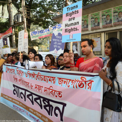 Transgender, hijra, gender diverse population form human chain to demand 8 points of gender identity in front of National Press Club in Dhaka, Bangladesh, on December 5, 2022