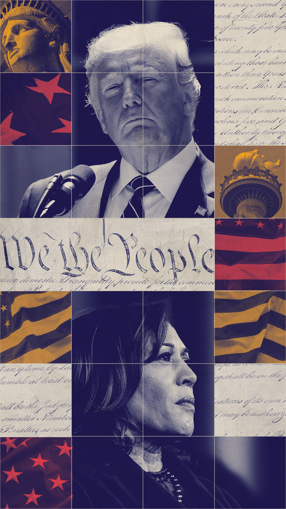 A graphic featuring Donald Trump and Kamala Harris.