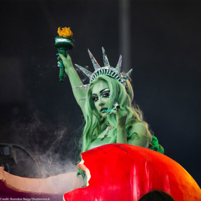 Chappell Roan dressed as Lady Liberty performing at Governors Ball, Day 3, New York City, NY