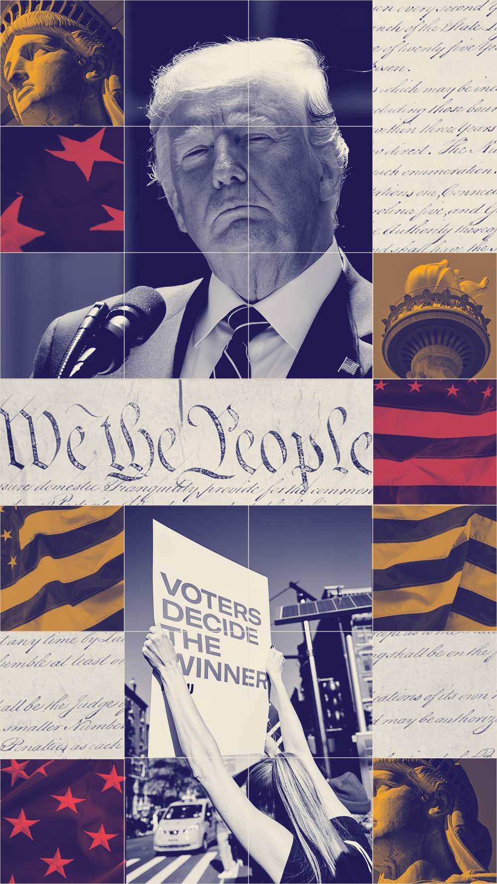 A graphic featuring Trump and imagery pertaining to voting rights.