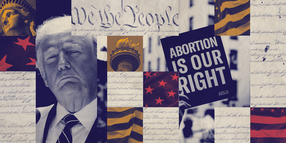 A graphic featuring Trump and imagery pertaining to abortion.