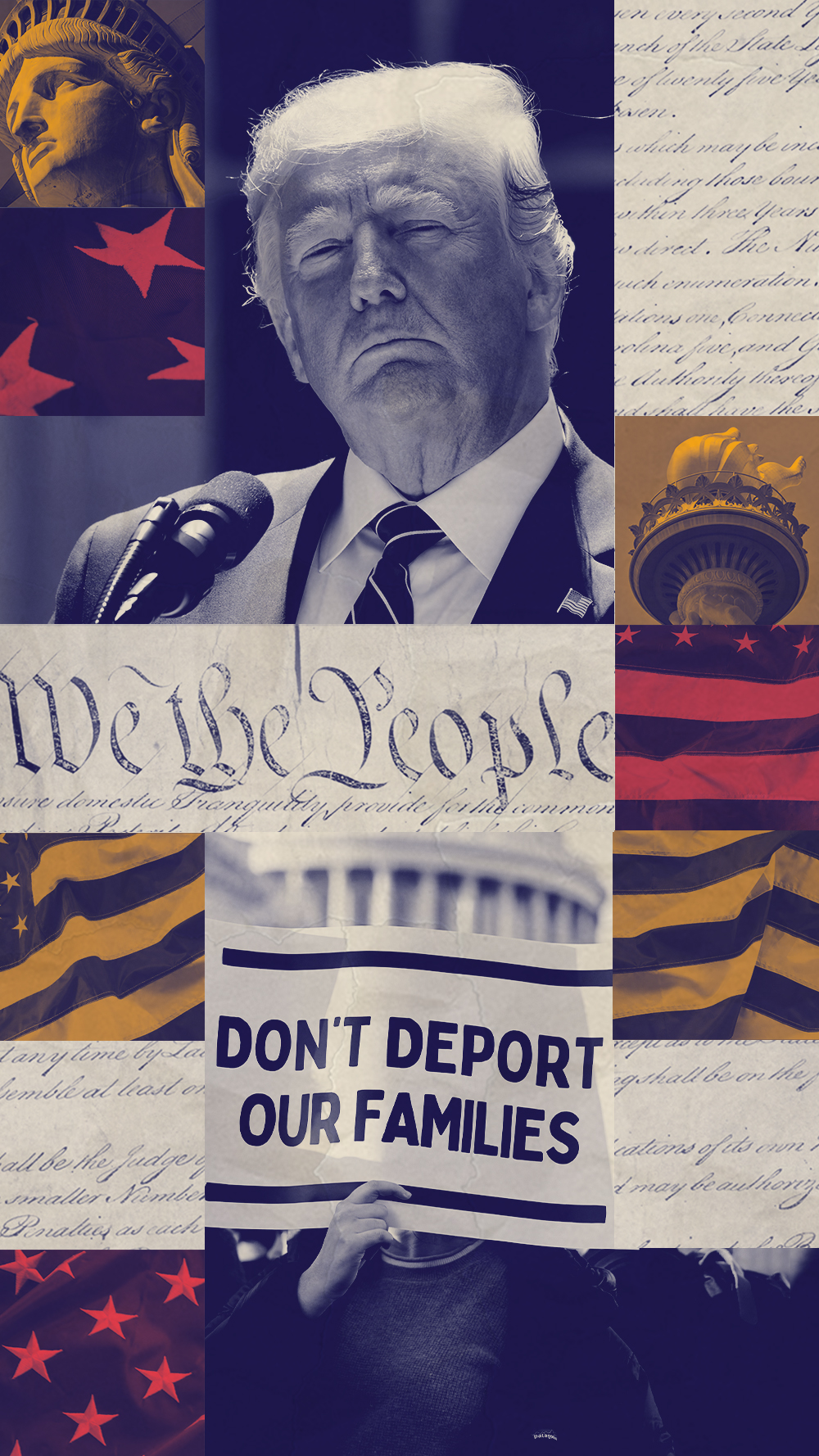 A graphic featuring Trump and imagery pertaining to immigration.