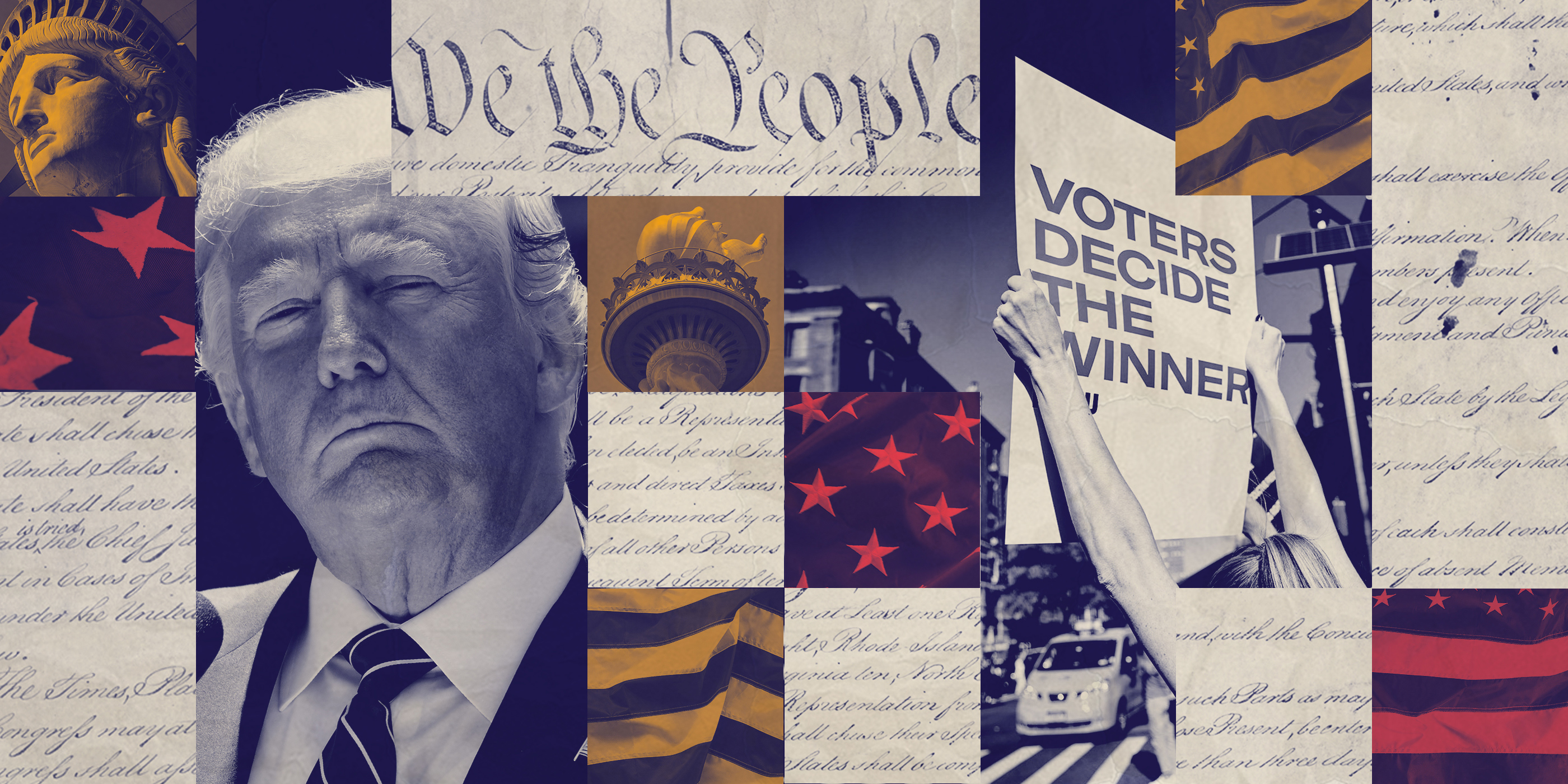 A graphic featuring Trump and imagery pertaining to voting rights.