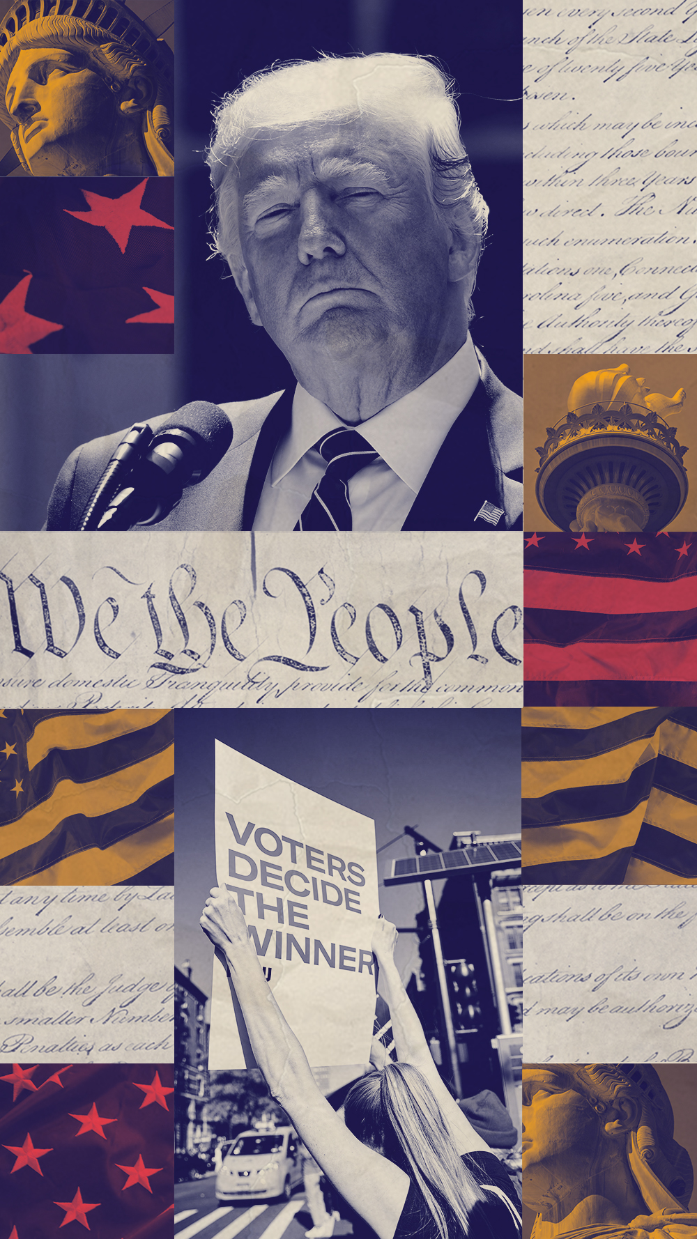 A graphic featuring Trump and imagery pertaining to voting rights.