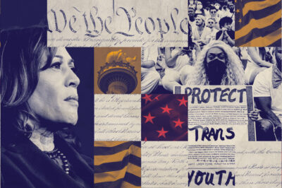 A graphic featuring Harris and imagery pertaining to LGBTQ rights.