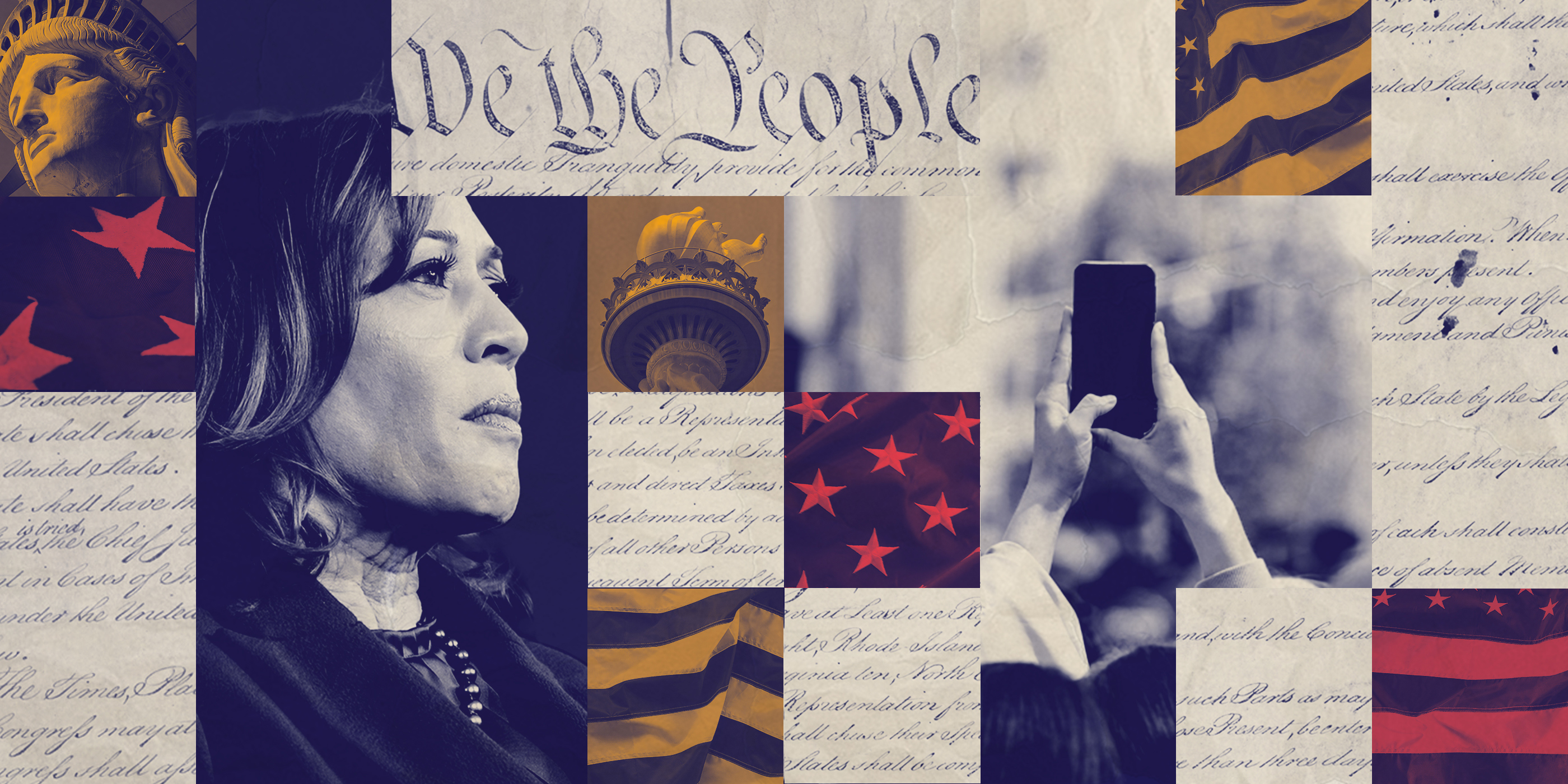 A graphic featuring Kamala Harris and images pertaining to criminal law reform.