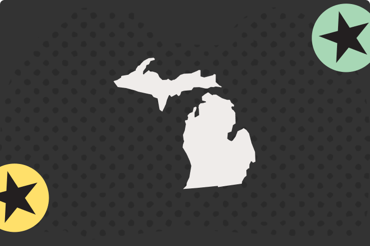 Illustration featuring the state of Michigan and colorful star stickers.