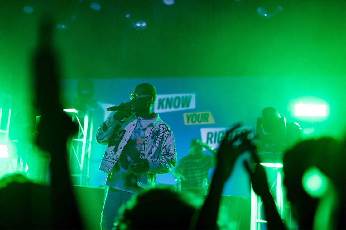 Danny Brown electrifies the stage at the Know Your Rights bus tour concert.