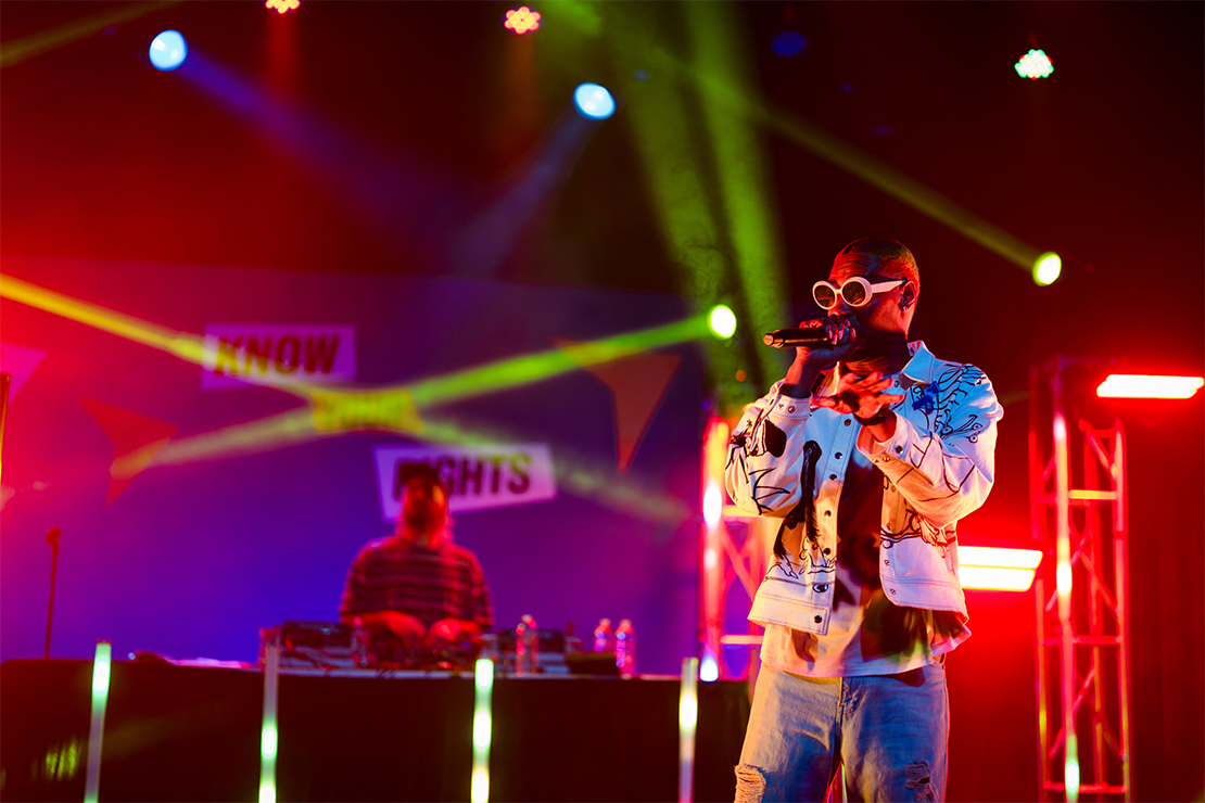 Danny Brown electrifies the stage at the Know Your Rights bus tour concert.