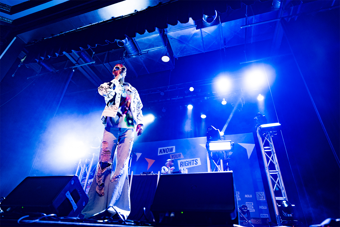 Danny Brown electrifies the stage at the Know Your Rights bus tour concert.