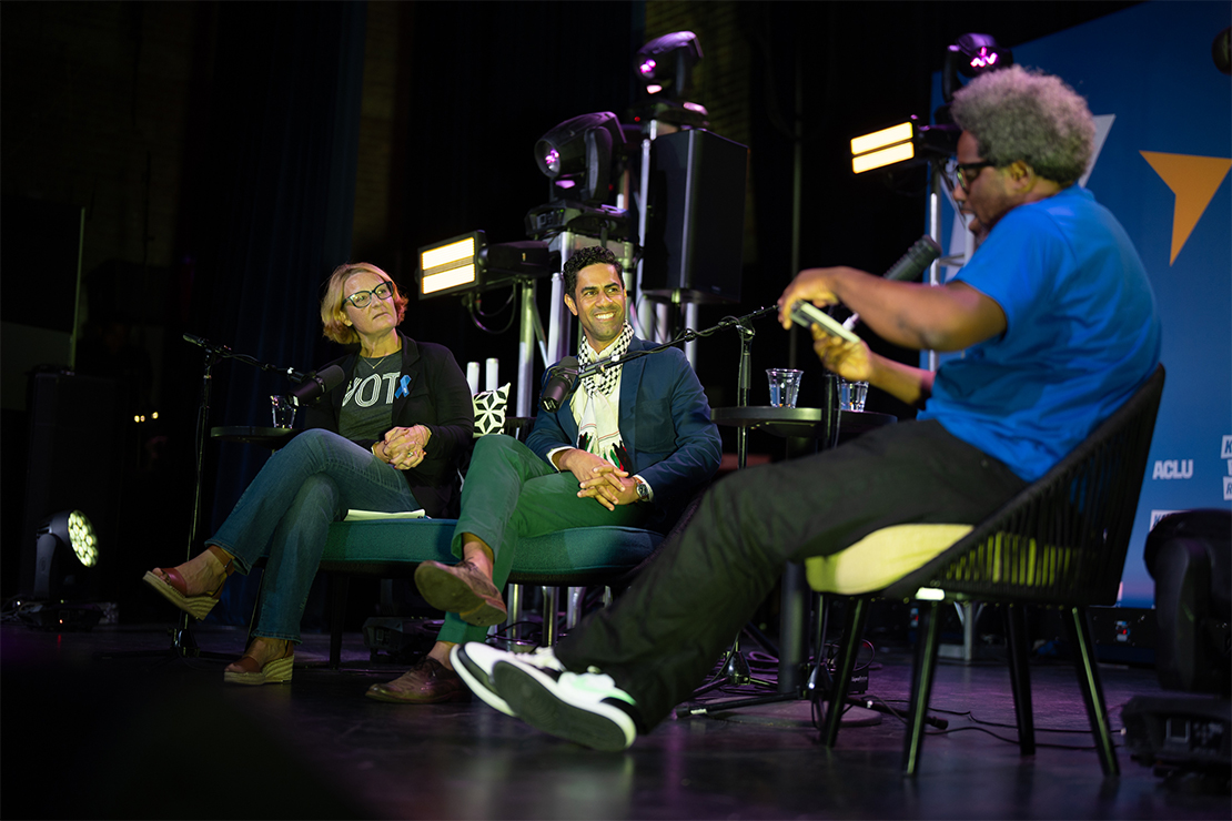 W. Kamau Bell in conversation with Razi Jafri, a Detroit-based documentary filmmaker and producer, and Loren Khogali, the executive director at the ϰſ of Michigan.