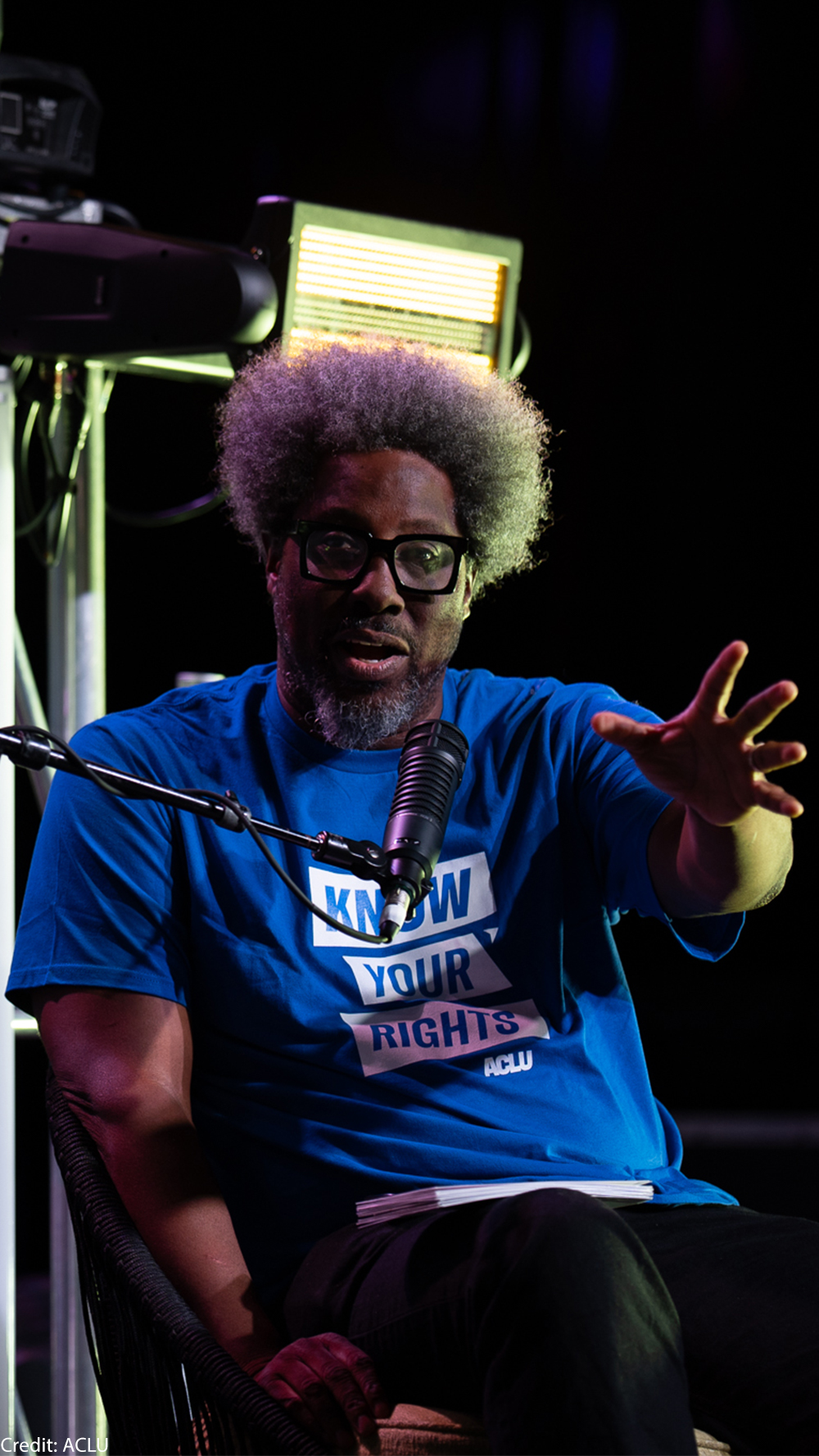 W. Kamau Bell onstage interview during the Know Your Rights bus tour.