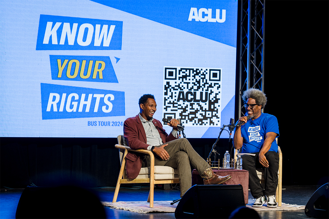 Mike Lee having an inspiring discussion with W. Kamau Bell.