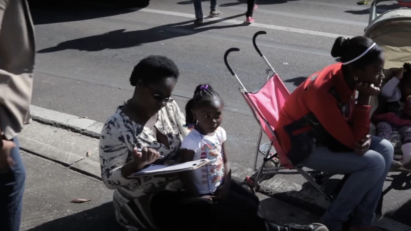 A parent signing up to vote