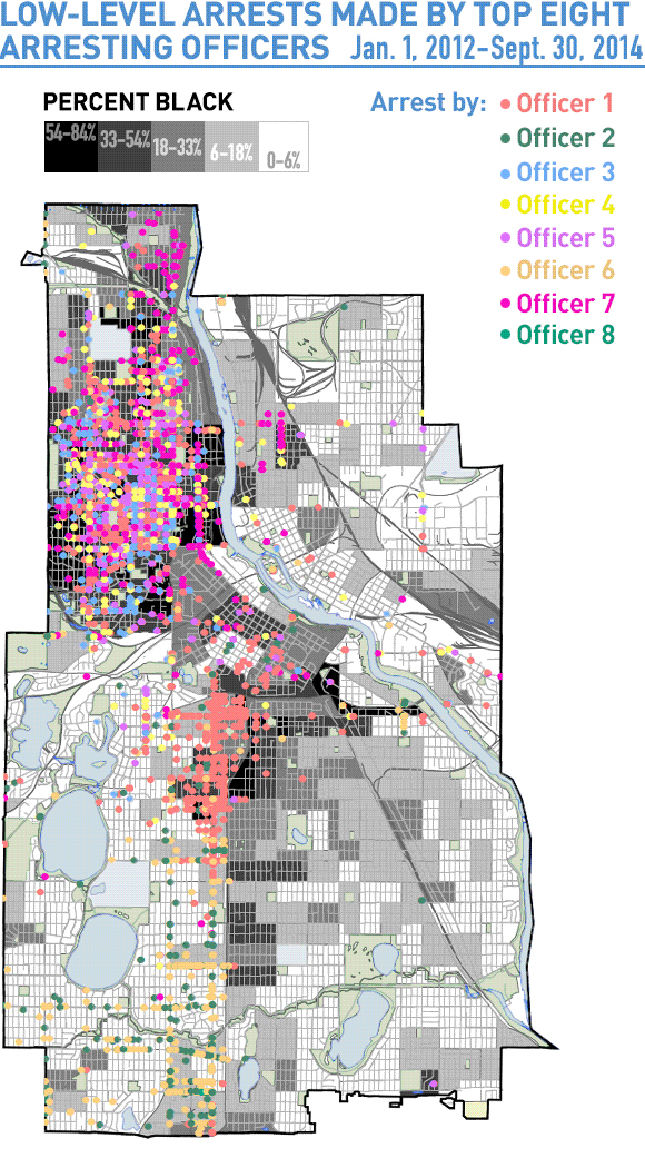 Top 8 arresting officers' arrest locations