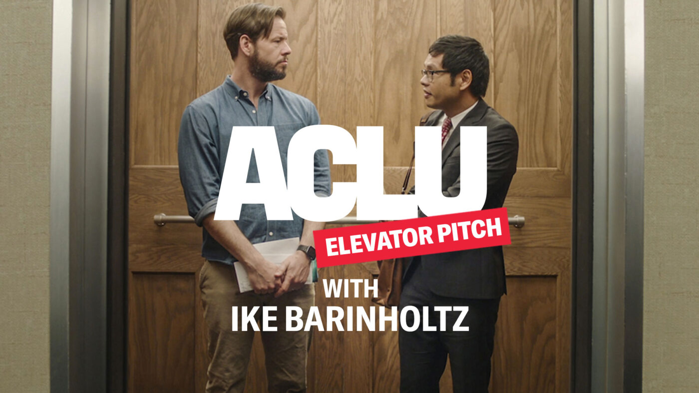 Ike Barinholtz and Dale Ho in an elevator