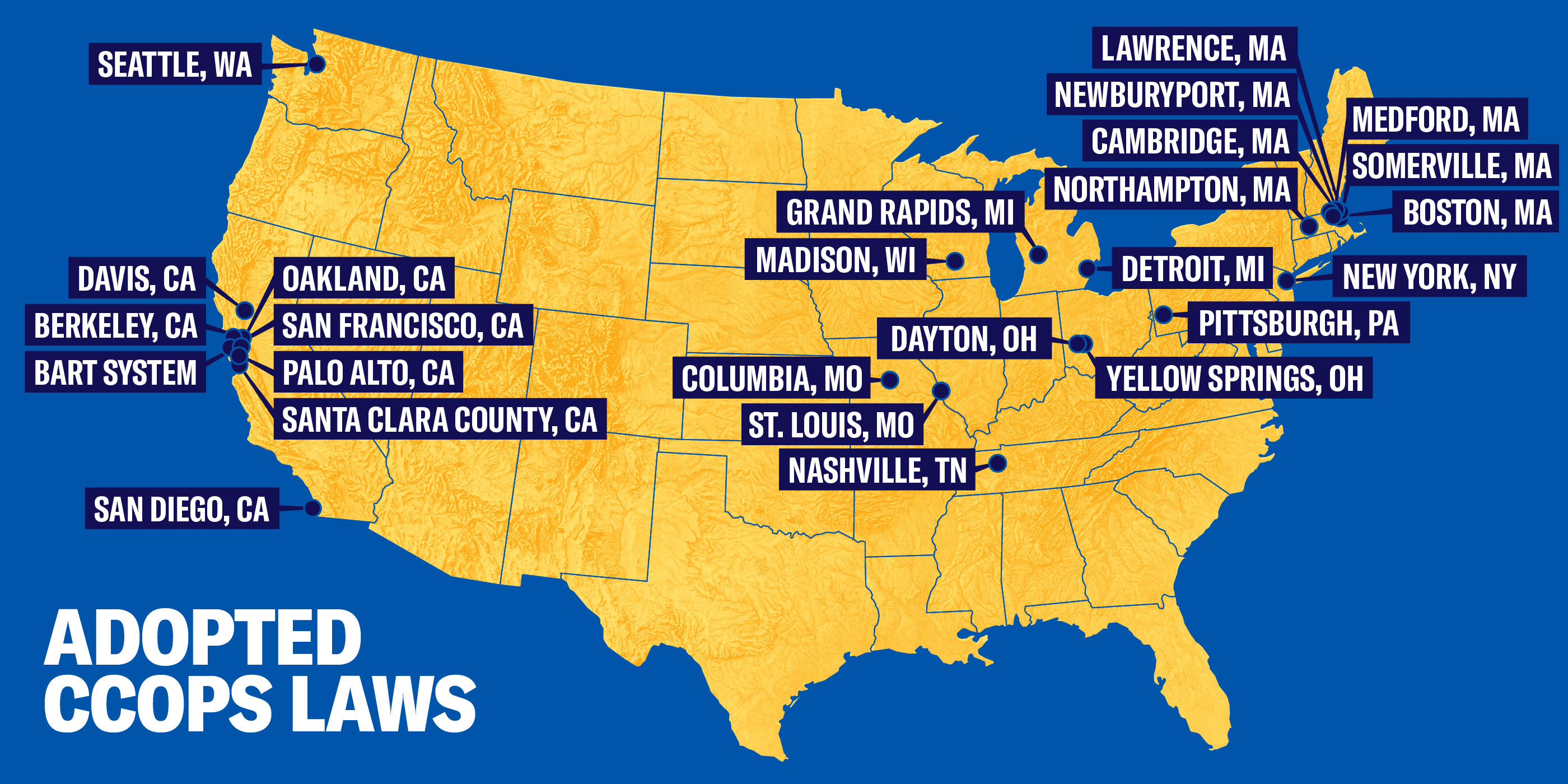 An image of a map displaying adopted CCOPS laws.