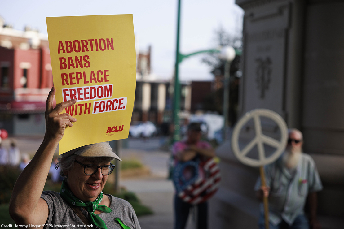 "ABORTION BANS REPLACE FREEDOM WITH FORCE" ACLU sign