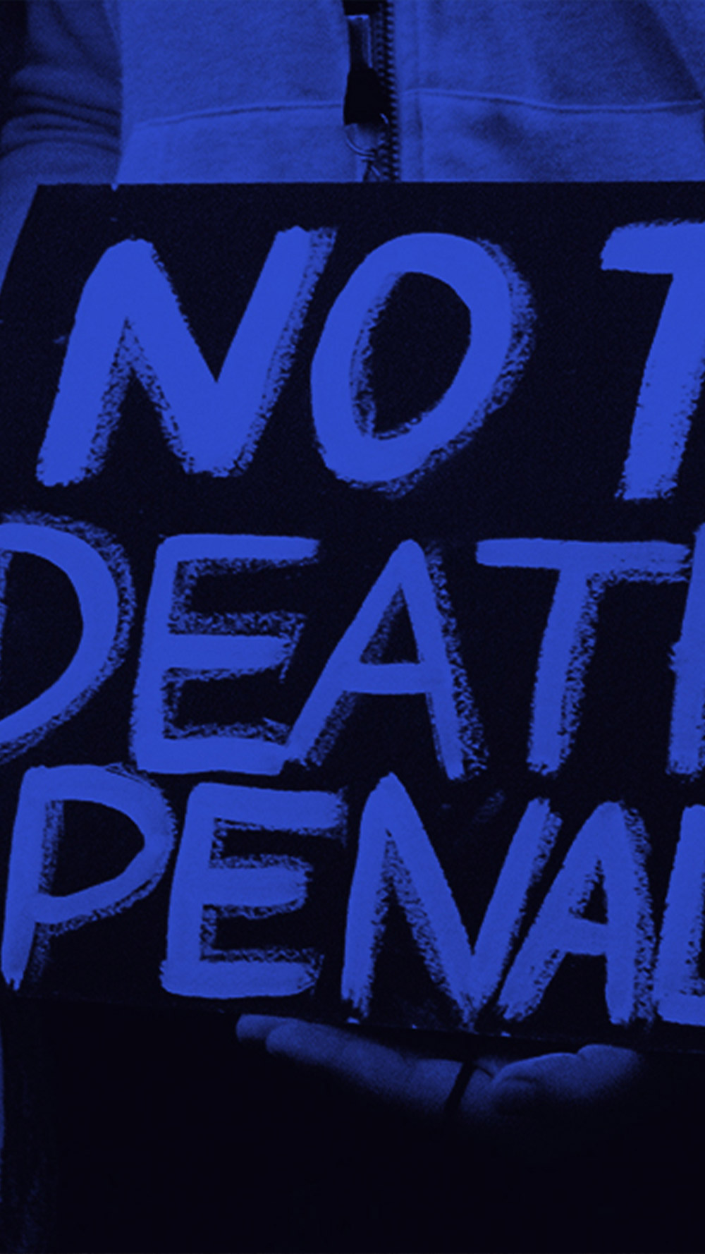 A graphic that includes a sign that says "No To The Death Penalty."