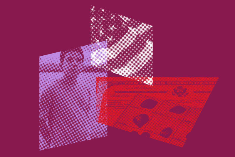 A collage of images pertaining to birthright citizenship.