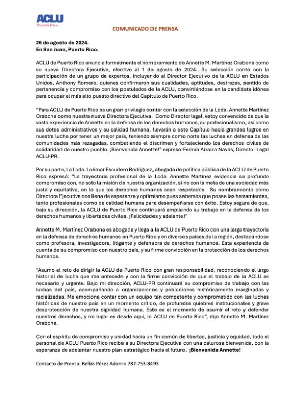 Image of News Story Titled: COMUNICADO DE PRENSA